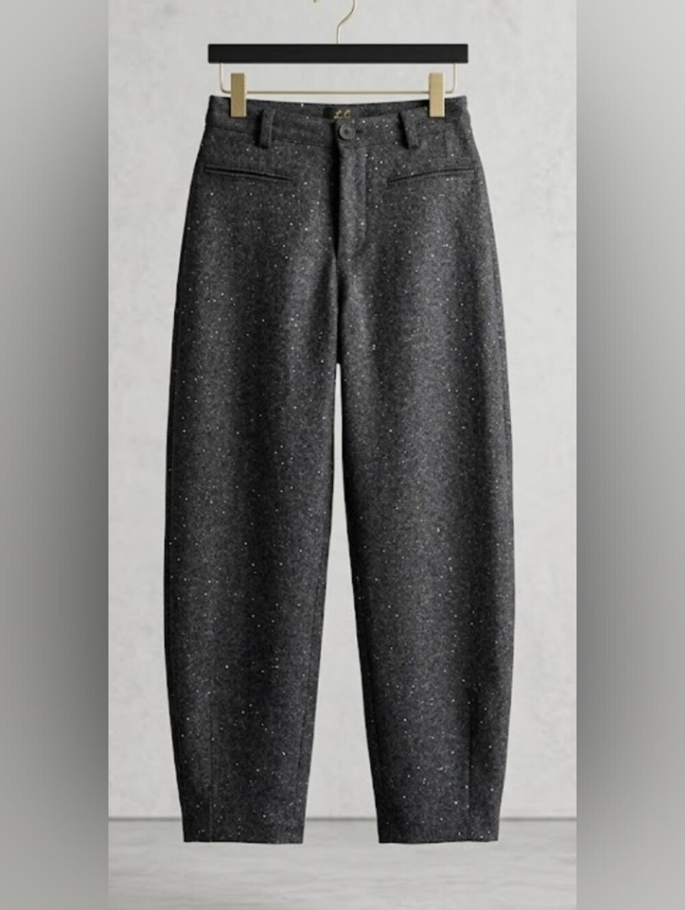Dark Charcoal Wool Blend Barrel Leg Dress Pants/Scattered Subtle Rhinestone (S)